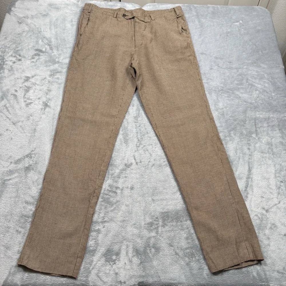 Todd Snyder Houndstooth Dress Pants Men's 36x33 Brown Tan Italy Wool Linen